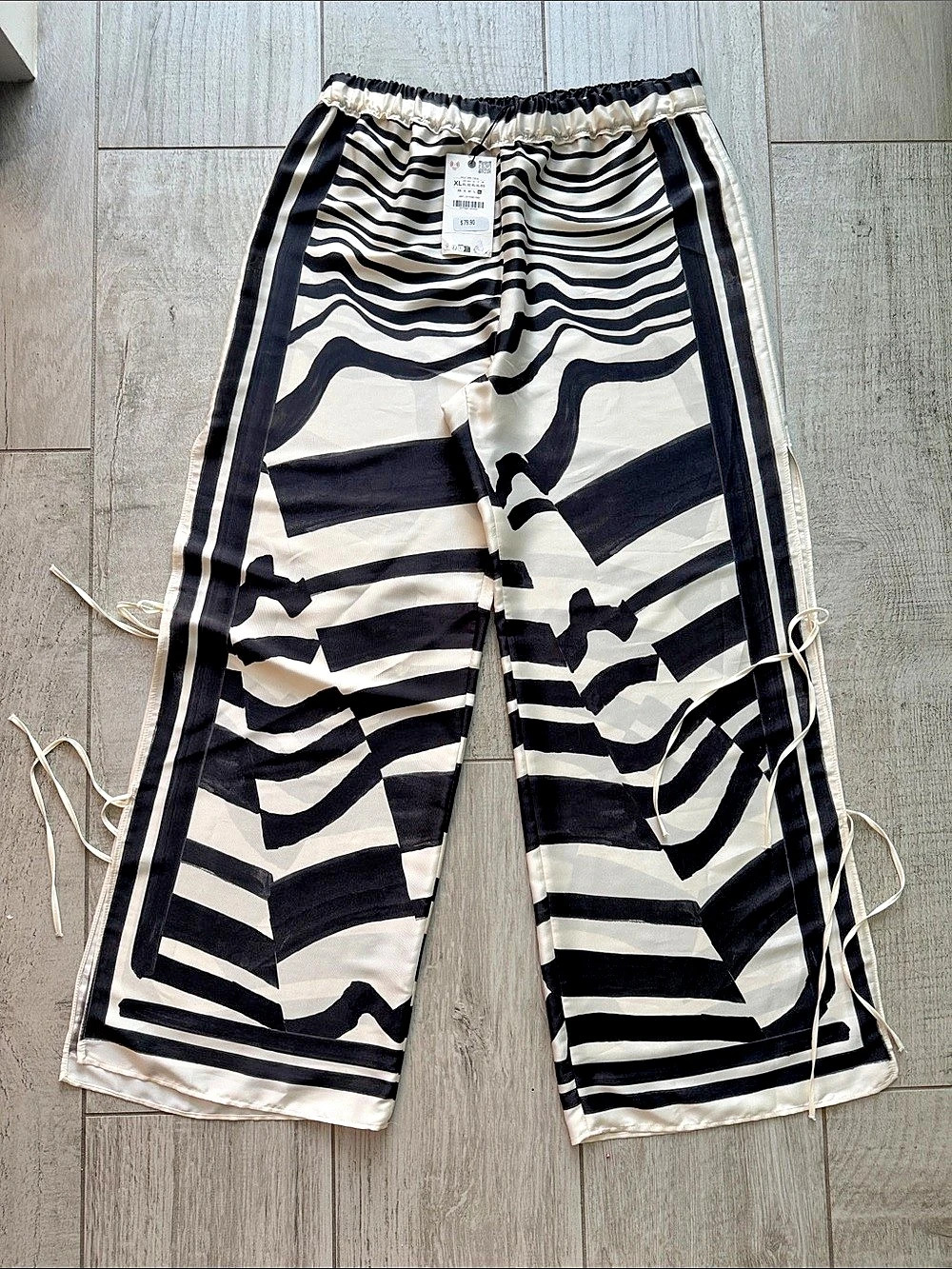 Zara Wide Leg Print Pants Black & White XL